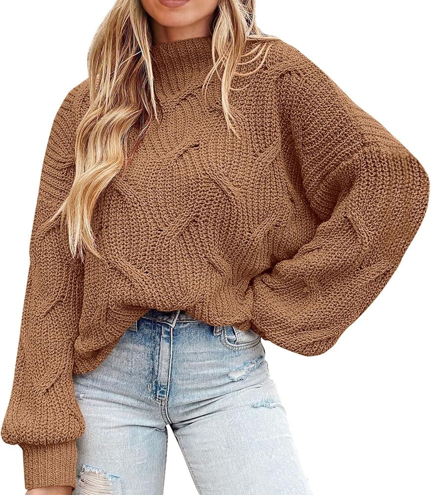 PRETTYGARDEN Women's Fall Oversized Pullover Sweaters Casual Crewneck Long Sleeve Chunky Cable Knit  | Amazon (US)