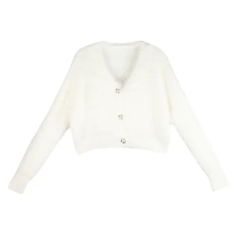 monroll - Set: Plain Fluffy Cropped Cardigan + Knit Cropped Camisole Top | YesStyle Global