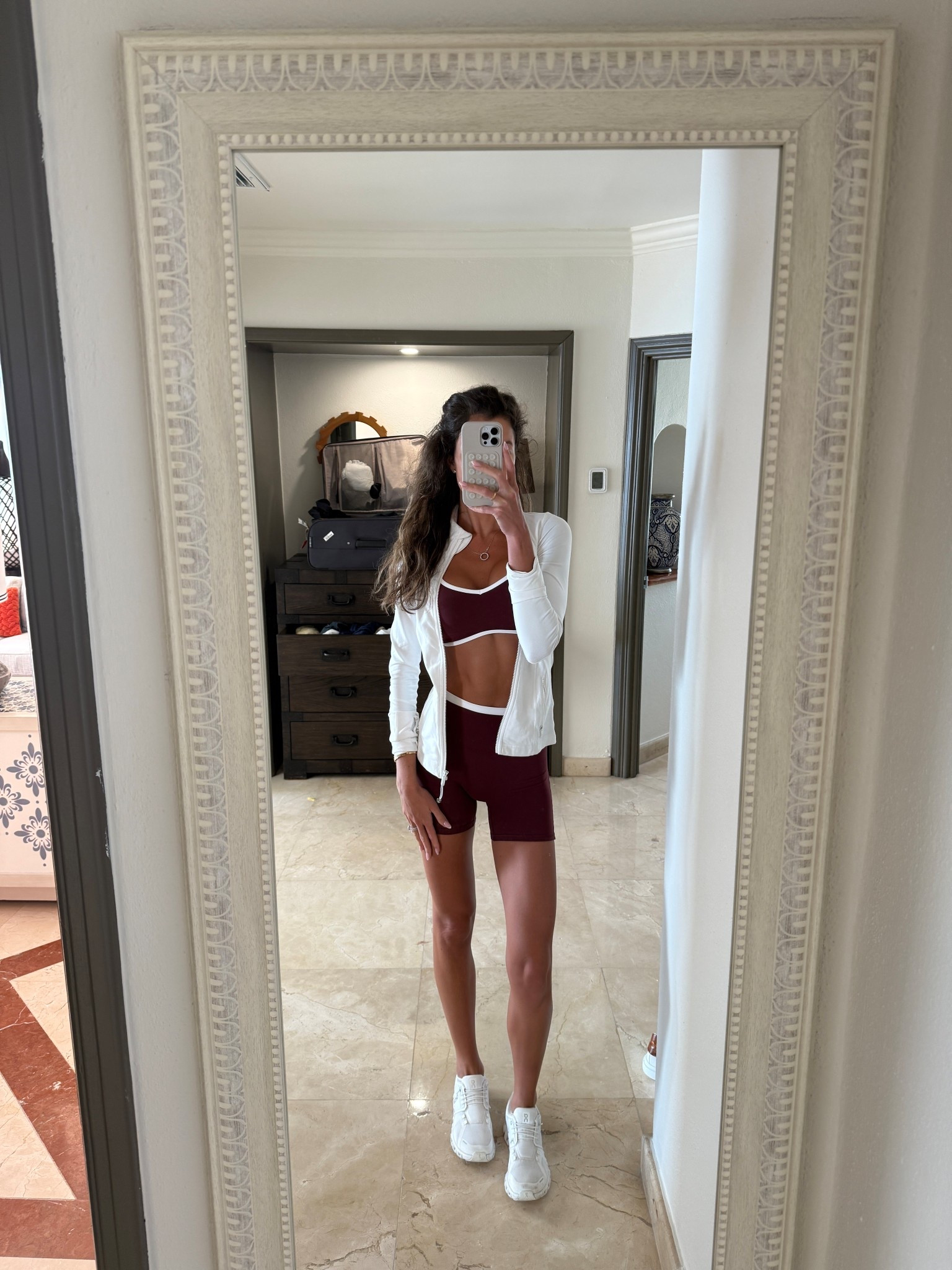 Gym outfit 💪🏼 wearing size small in sports bra and biker shorts. Size 4 in jacket. 

#LTKSeasonal #LTKFindsUnder100 #LTKActive