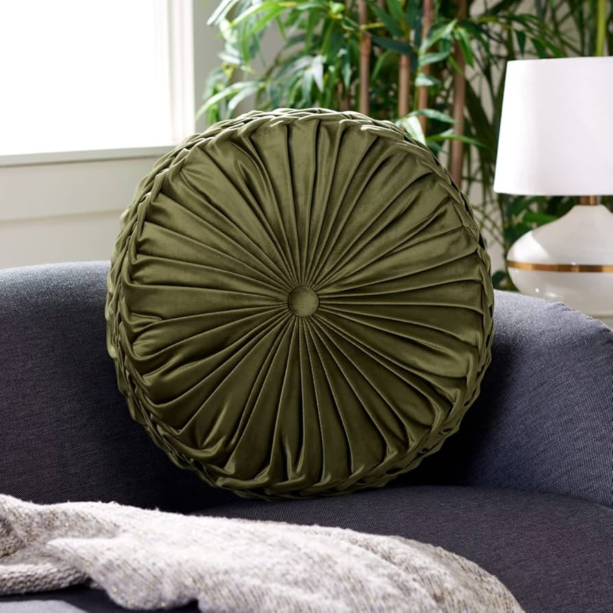 Safavieh Home Collection Leila Calliste Green Button Tufted 18-inch Round Decorative Accent Inser... | Amazon (US)