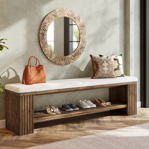Solid Wood Entryway Bench, 63" Upholstered End of Bed Bench - Bed Bath & Beyond - 43862727 | Bed Bath & Beyond