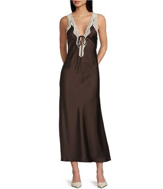 GB V-Neck Lace Slip Long Dress | Dillard's | Dillard's