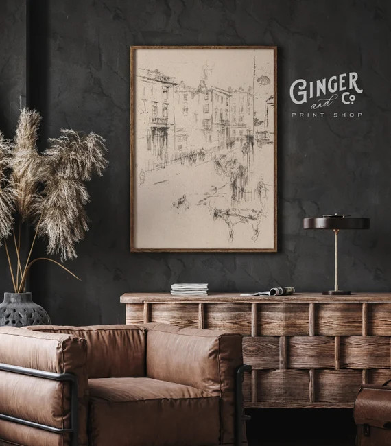 A Street in London -- Vintage Fine Art Drawing -- Framed Digital Print Canvas Art | Etsy (US)