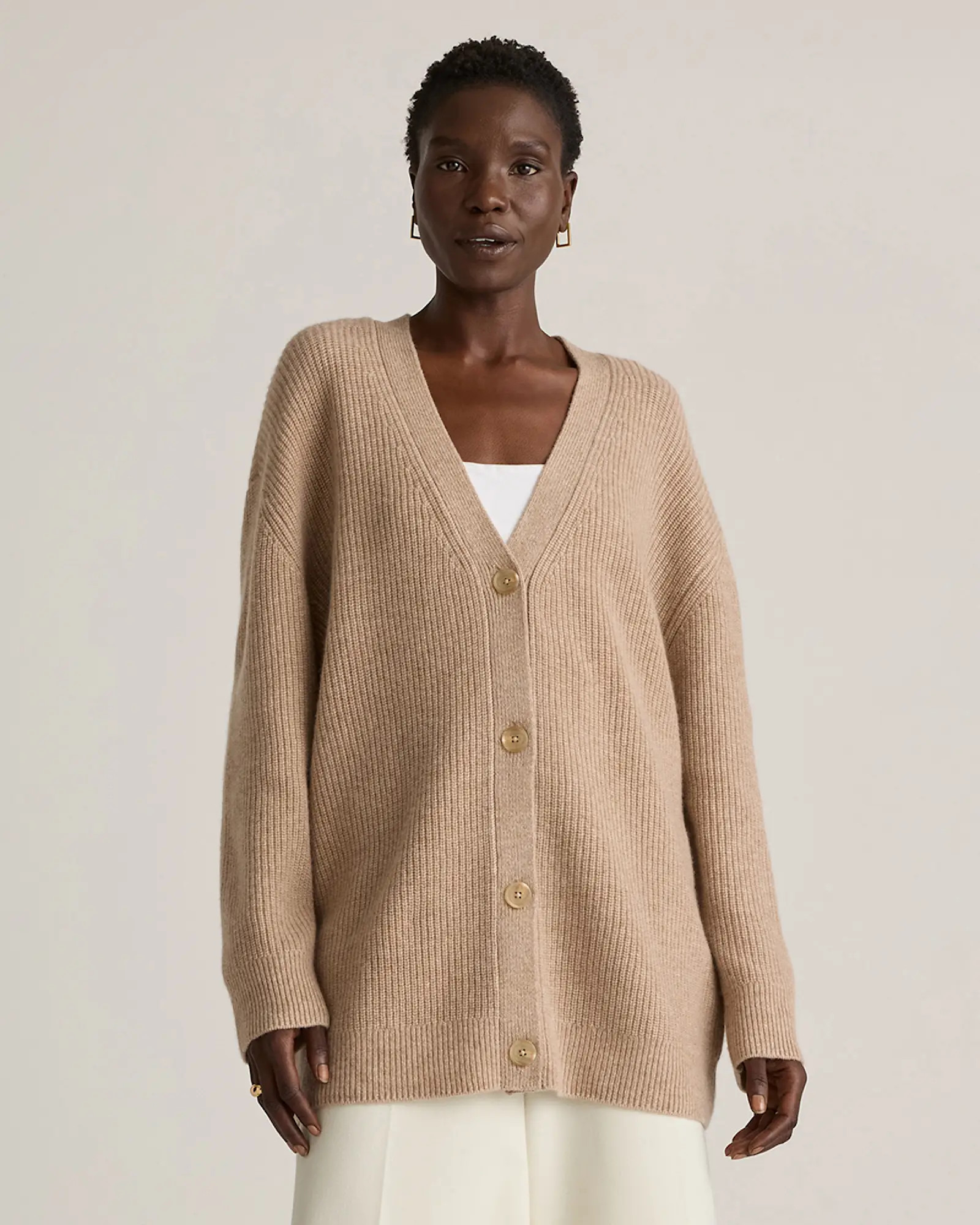 Mongolian Cashmere Oversized Boyfriend Cardigan Sweater in Oatmeal | Quince
