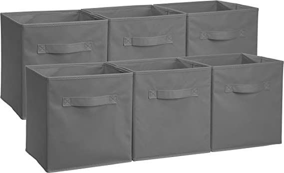 AmazonBasics Collapsible Fabric Storage Cubes Organizer with Handles, Gray - Pack of 6 | Amazon (US)