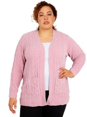 Alfred Dunner Women's Petite Classics Open Front Chenille Cardigan With Pockets, Blush Pink P-XL | Blair