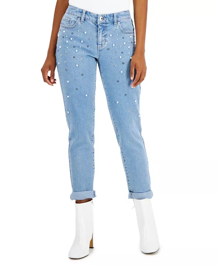 Women's Mid-Rise Embellished Straight-Leg Jeans, Created for Macy's | Macys (US)