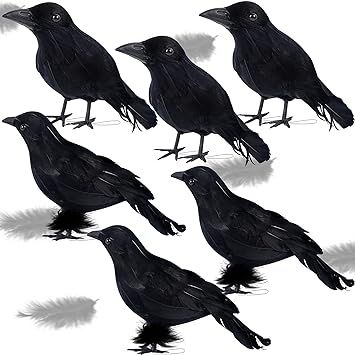 SAND MINE 6 Pack Halloween Black Feathered Crows, Realistic Halloween Party Home Decorations, Hal... | Amazon (US)