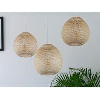 Round Bamboo Pendant Light Lampshade Basket Ball Sphere Hanging Repurposed Fishing Trap Natural Wove | Etsy (US)