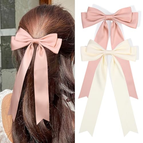 2PCS Hair Bows for Women Hair Clip Beige Pink Hair Ribbon Hair Accessories Bowknot Long Hair Barrettes for Women Girls Toddlers Teens Kids | Amazon (US)
