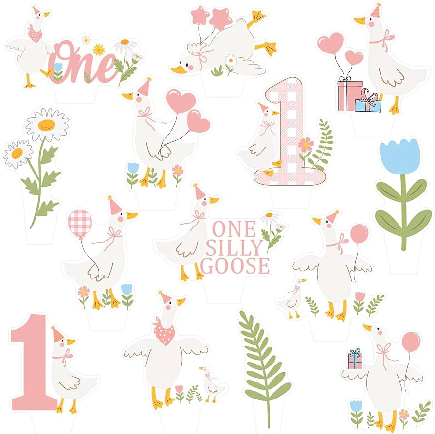 One Silly Goose Cupcake Toppers 48 Pieces Goose 1st Birthday Decorations Farm Geese Theme Cupcake... | Amazon (US)