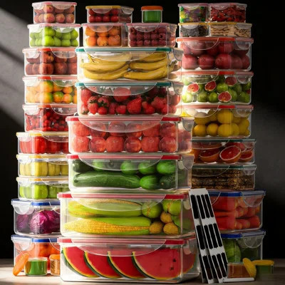 70-Piece Airtight Food Storage Containers Set With Lids, BPA-Free Plastic Kitchen Organizers, Leakproof, Microwave & Dishwasher Safe, Stackable For Fr | Wayfair North America