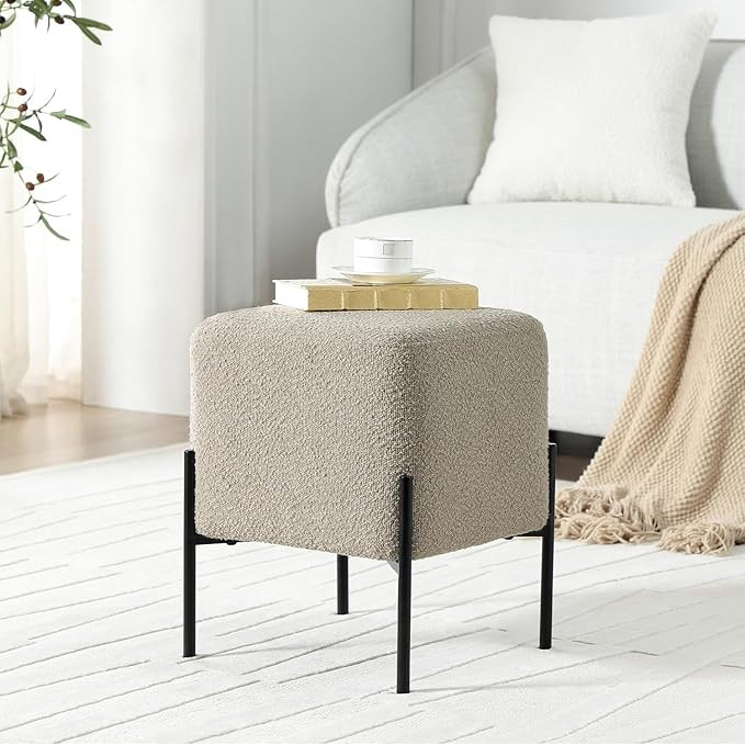 Amazon.com: Get Set Modern Boucle Ottoman Stool Vanity Stool Foot Rest Stool, Square Small Vanity... | Amazon (US)
