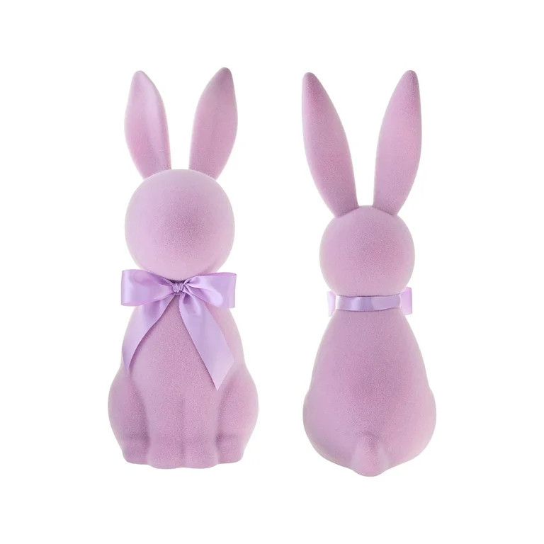 2pcs 16" Large Flocked Easter Bunny Figurines (40cm) Green Moss Decor - Oversized Rabbit Statues ... | Walmart (US)