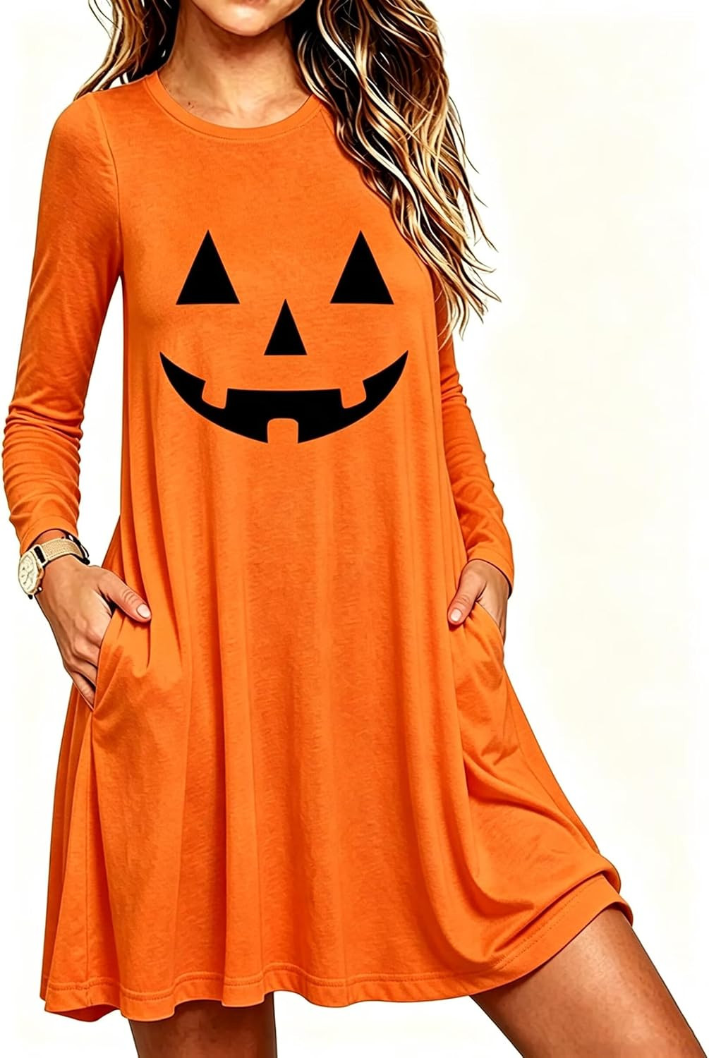 Roshop Halloween Women's Long Sleeve Pocketed Holiday Dress | Amazon (US)