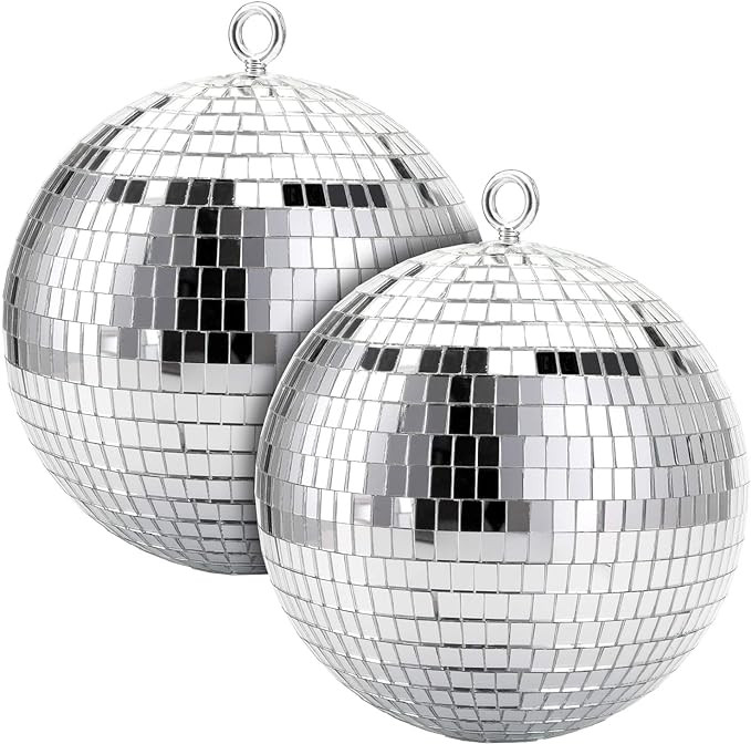 Suwimut 2 Pack Disco Light Mirror Ball, 8 Inches Cool and Fun Large Silver Hanging Disco Ball wit... | Amazon (US)