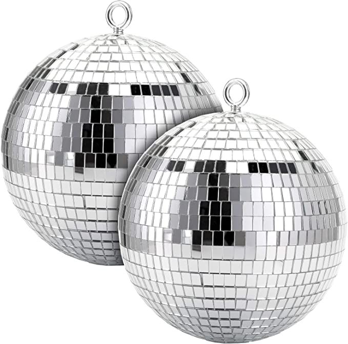 Suwimut 2 Pack Disco Light Mirror Ball, 8 Inches Large Silver Hanging Disco Ball for Retro Party,... | Amazon (US)