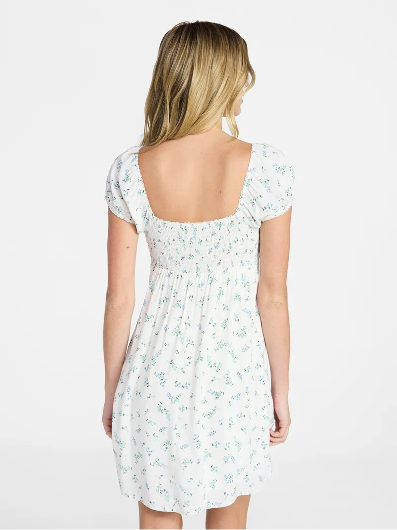 No Boundaries Fit and Flare Dress with Puff Sleeves, Women's XXS-XXL | Walmart (US)