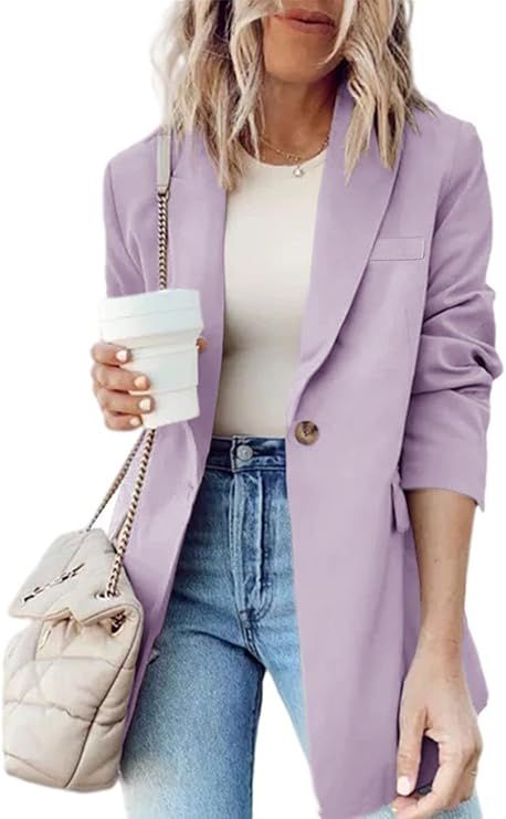 Cnkwei Womens Blazer for Work Casual Long Sleeve Lapel Collar Blazer Jackets with Pockets | Amazon (US)