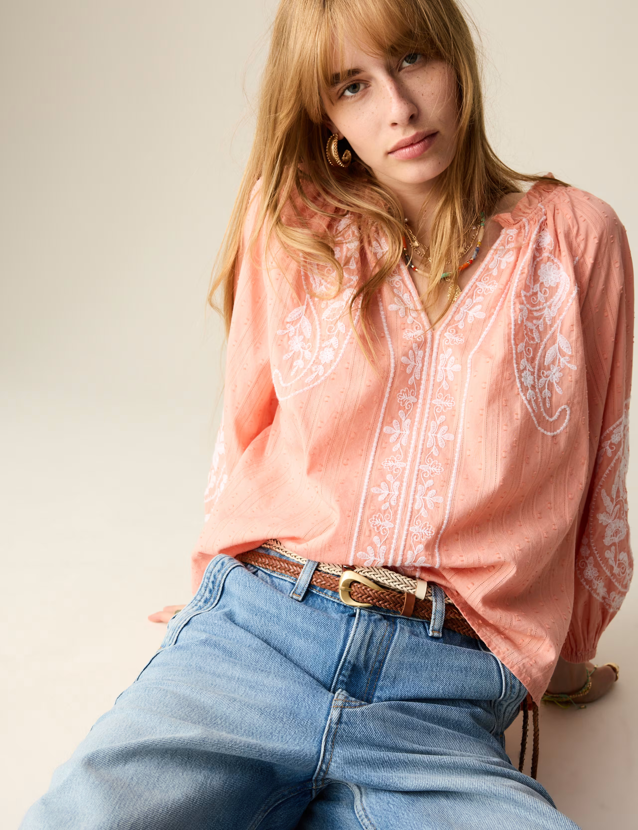 Pure Cotton Embroidered Popover Blouse | Marks & Spencer (UK)