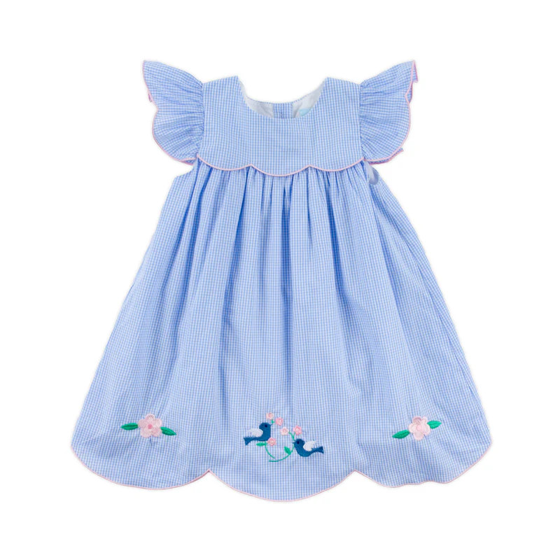 Sweet Bird Embroidered Light Blue Gingham Amelia Dress | Classic Whimsy