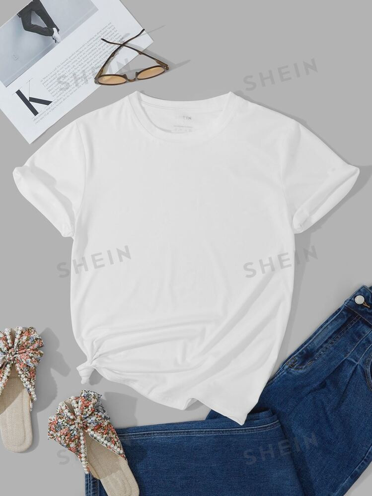 SHEIN EZwear Solid Round Neck Tee | SHEIN