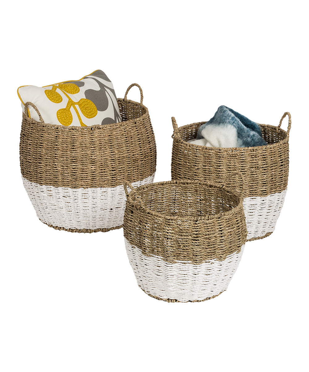 Honey-Can-Do Baskets Natural, - Natural & White Basket - Set of Three | Zulily