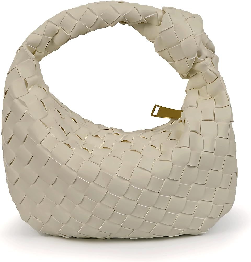 Knotted Woven Handbag, Beige Woven Leather Handbag for Women's Small Clutch Dumpling Hobo Bags wi... | Amazon (US)