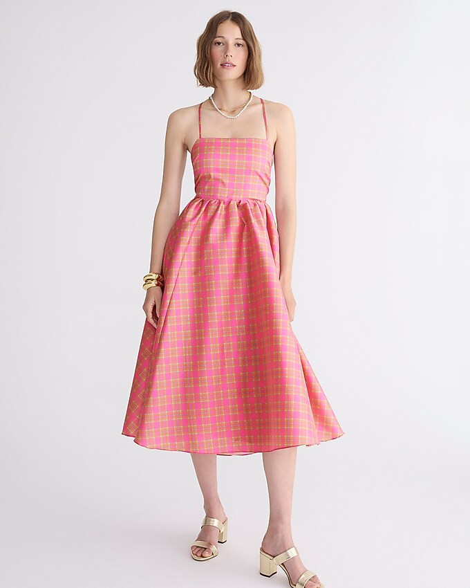 Collection squareneck stretch taffeta dress in sunset plaid | J. Crew US