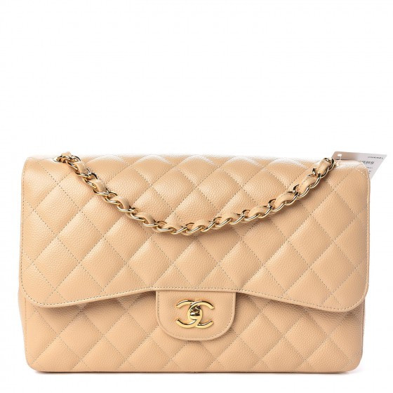 CHANEL Caviar Quilted Jumbo Double Flap Beige Clair | Fashionphile