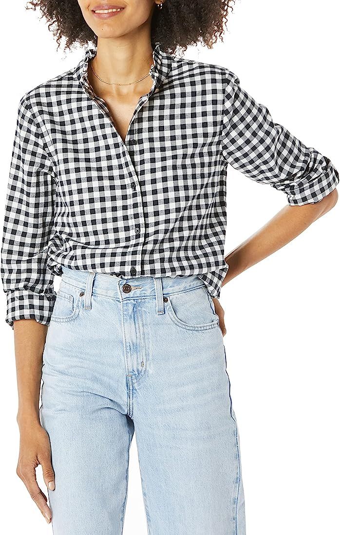 Amazon Essentials Women's Long-Sleeve Ruffle Detail Flannel Shirt | Amazon (US)