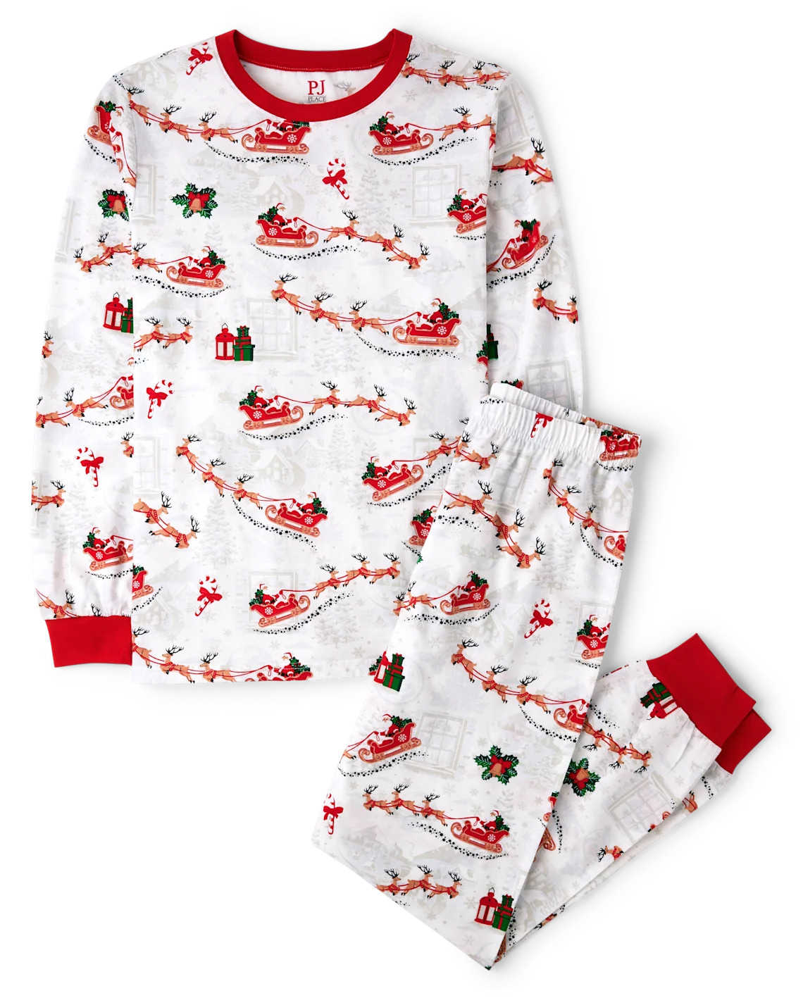 Unisex Adult Matching Family Santa Sleigh Cotton Pajamas - white | The Children's Place