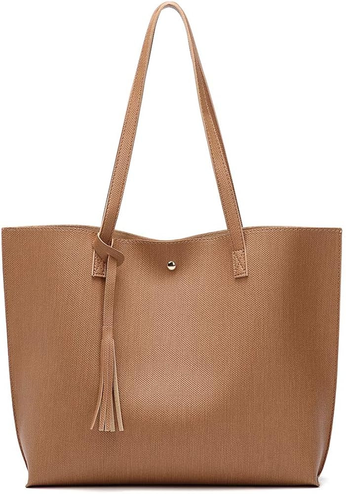 Women's Soft Faux Leather Tote Shoulder Bag from Dreubea, Big Capacity Tassel Handbag | Amazon (US)