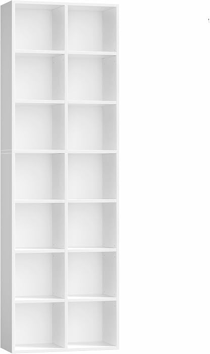 FOTOSOK 71'' Tall Bookshelf with 14 Cubes, 7 Tier Double Wide White Bookshelf with 6 Adjustable S... | Amazon (US)