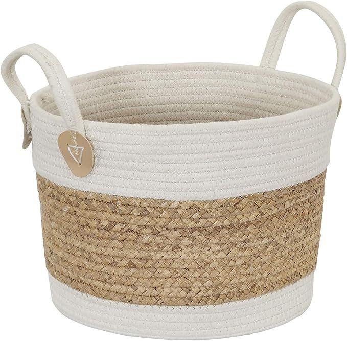 Household Essentials White and Brown Woven Cotton Rope and Hyacinth Basket | Amazon (US)