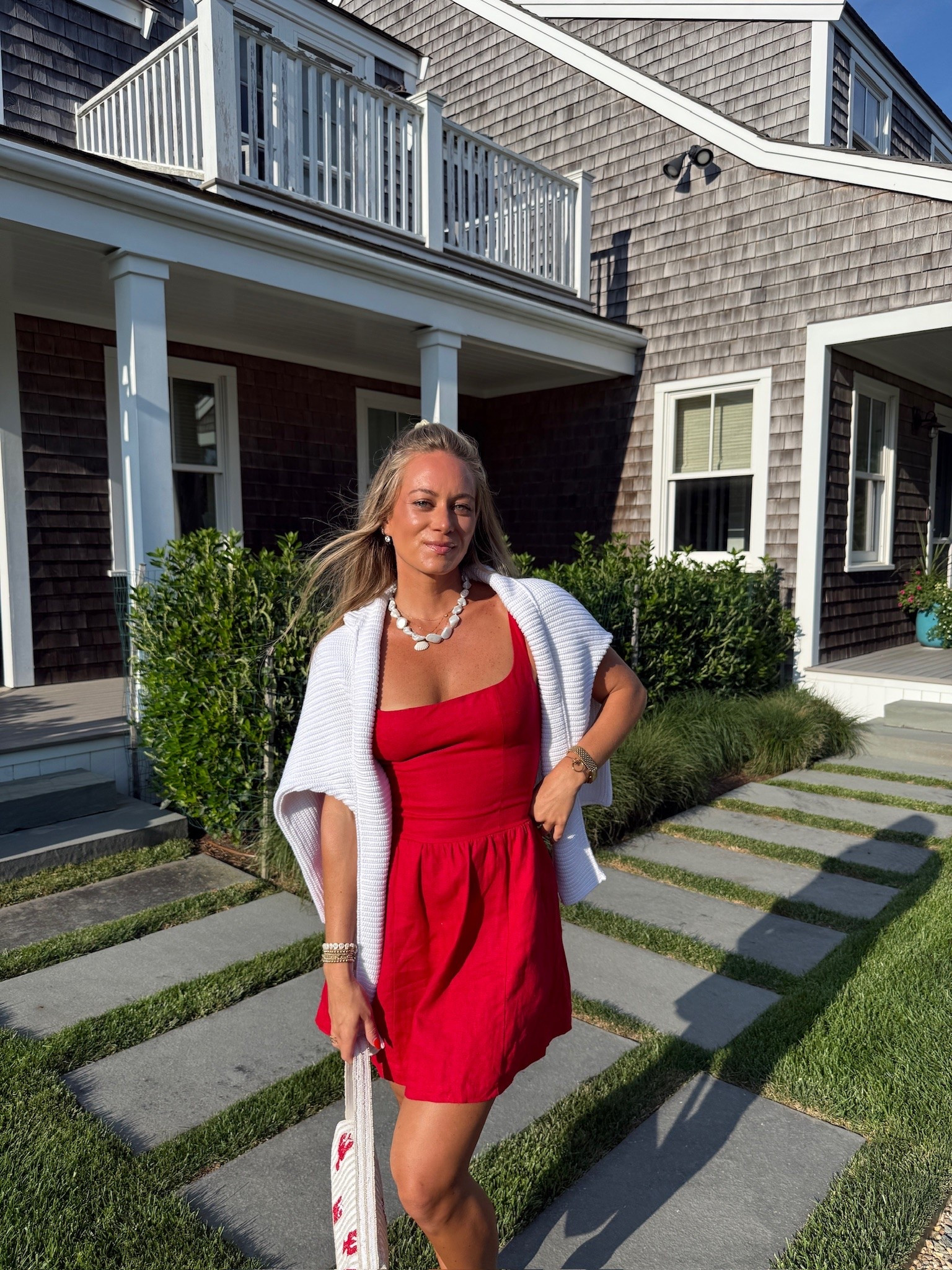 Nantucket OOTD 🦞 THIS @Reformation  dress with a layered sweater? Perfection. 

Knit sweater, Americana summer, travel fit, girls night outfit, New England summer

#LTKootd #LTKSeasonal #LTKTravel