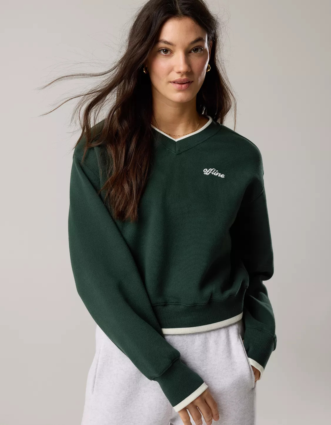 OFFLINE By Aerie Cloud Fleece V-Neck Crew Sweatshirt | Aerie
