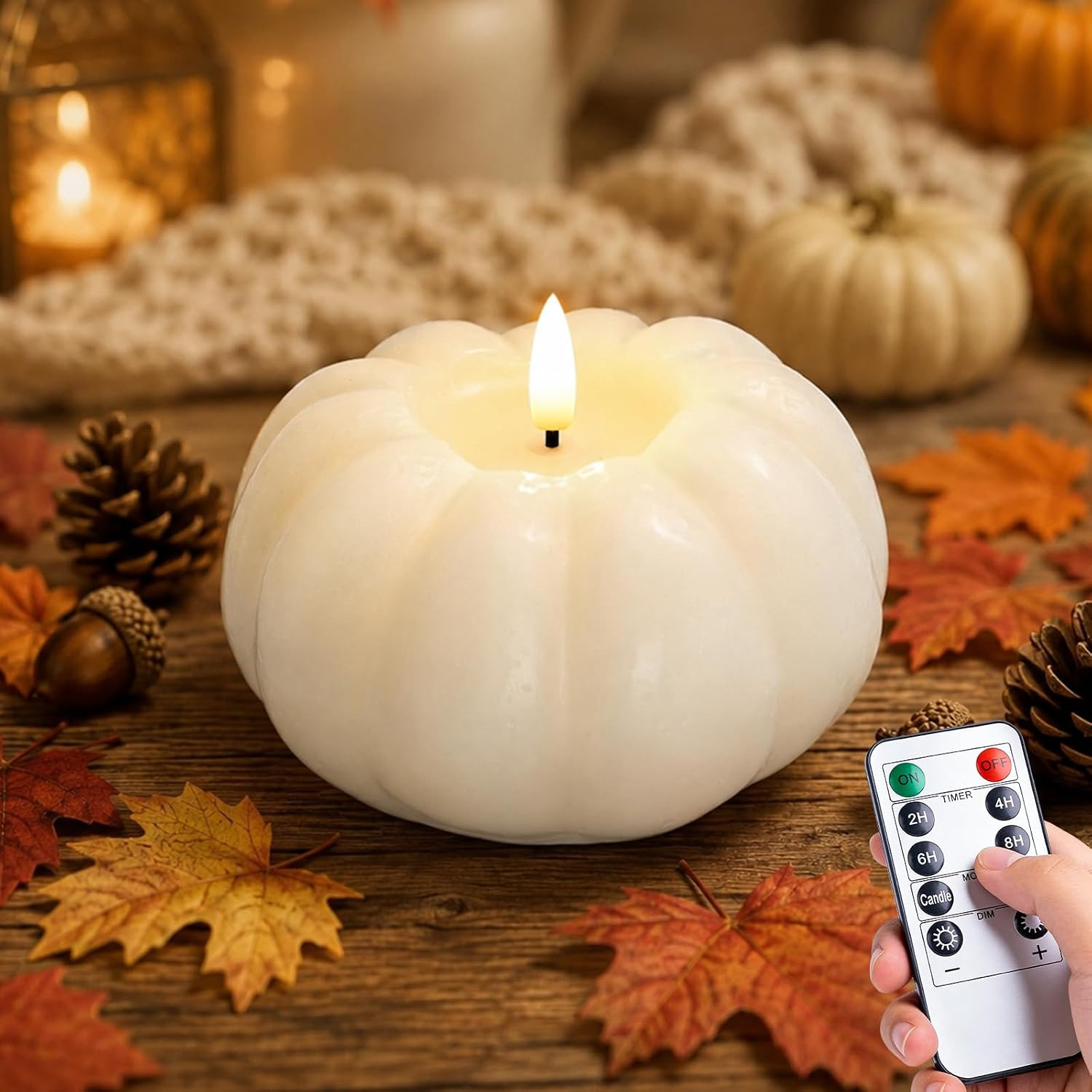 Fall Decor, Fall Decorations for Home, Flameless Pumpkin Candle, White, 1Pc | Amazon (US)