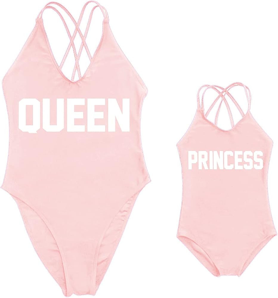Mommy and Me Matching Family Swimwear Queen & PRINNCESS One Piece Mother Daughter Girl Swimsuits ... | Amazon (US)