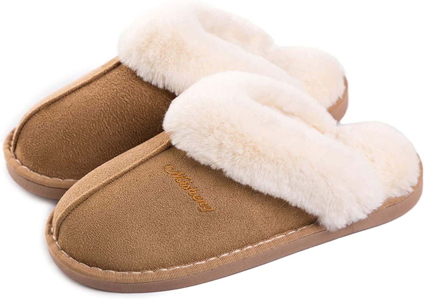 Womens Slipper Memory Foam Fluffy Slip-on House Suede Fur Lined/Anti-Skid Sole, Indoor & Outdoor | Amazon (UK)