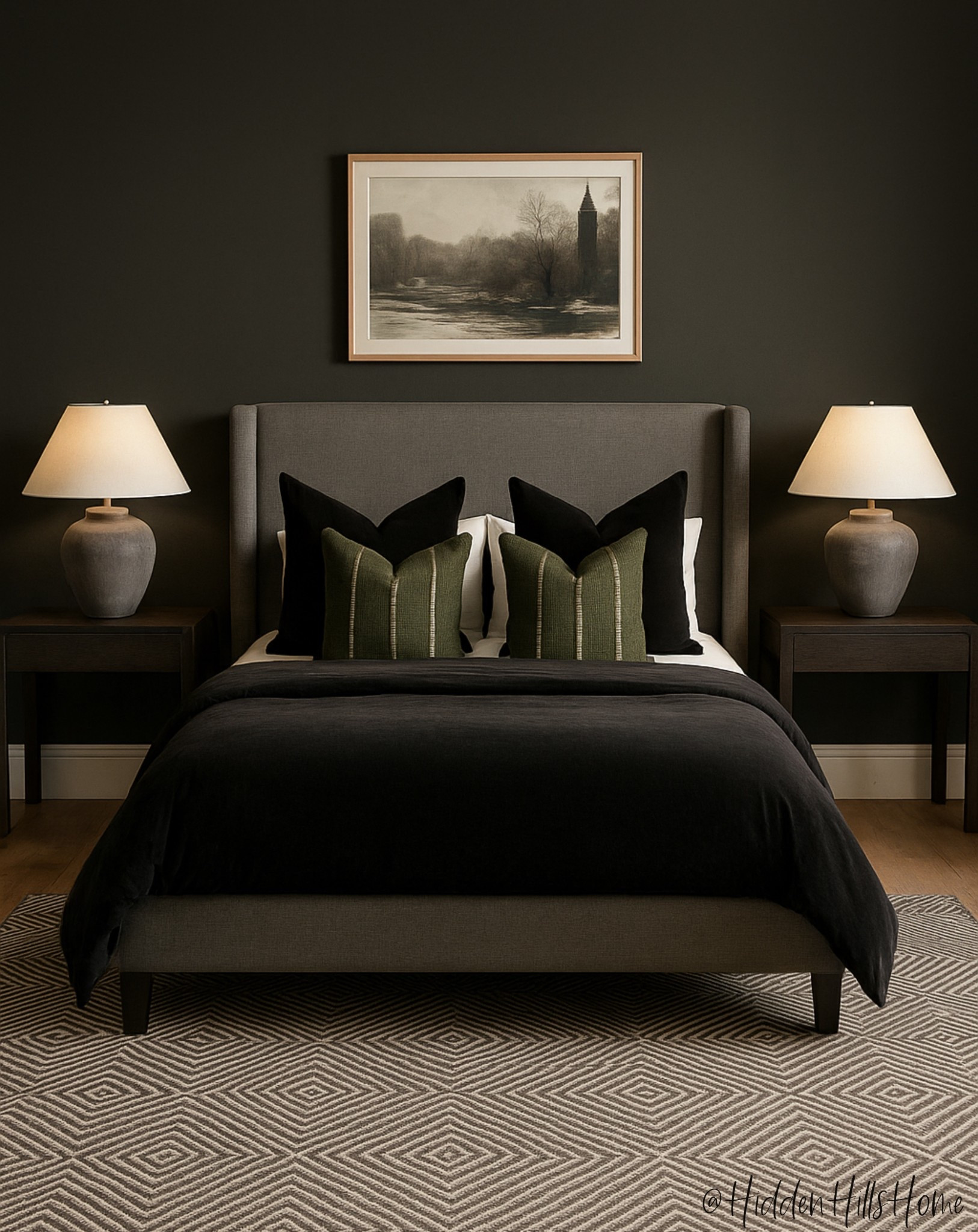 Bedroom decor, moody bedroom, home decor, masculine bedroom, mens bedroom, bedroom mood board, upholstered bed, floor mirror, black nightstands, boys room #bedroom #homedecor #primarybedroom 
#LTKStyleTip




#LTKMens #LTKSaleAlert #LTKHome