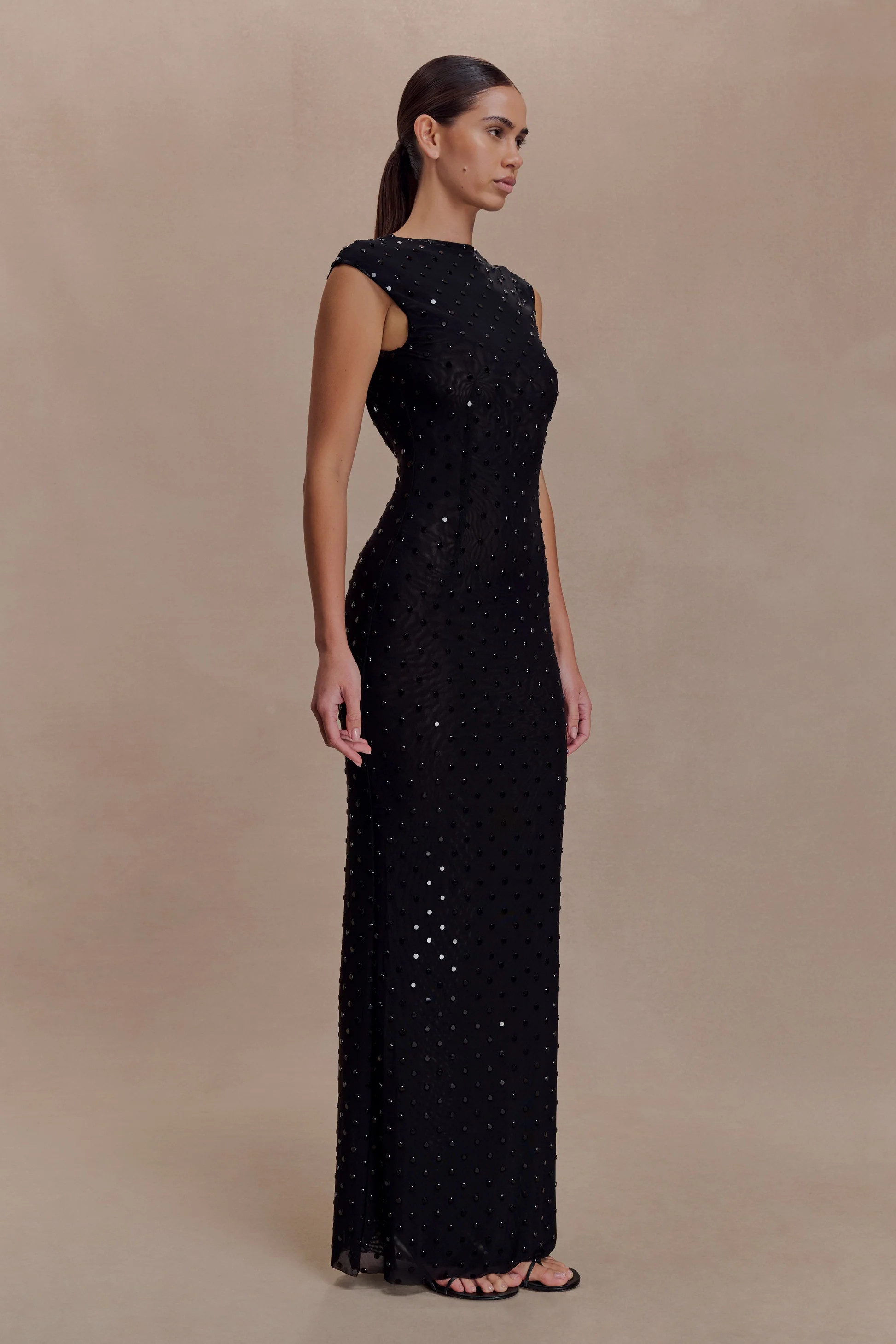 Sleeveless Diamante Maxi Dress - Black | MESHKI US
