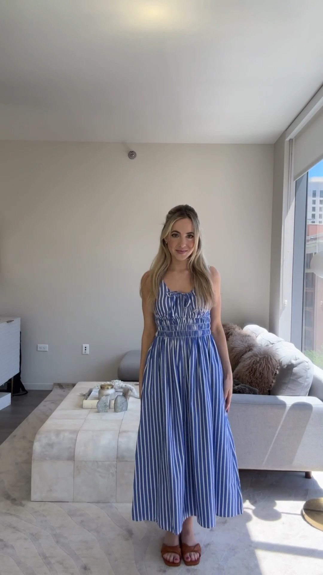 daily outfit :
* this dress is under $100
•the draw string allows you to tighten /loosen the bust area
•available in petite length 
• has pockets!! perfect easy dress for summer
* also linked similar styles at different price points 

petite outfit, summer outfit, sundress, Fourth of July outfit, gap dress, blue stripe dress, leather sandals, vacation look, dress under 100

#LTKShoeCrush #LTKPetite #LTKSaleAlert