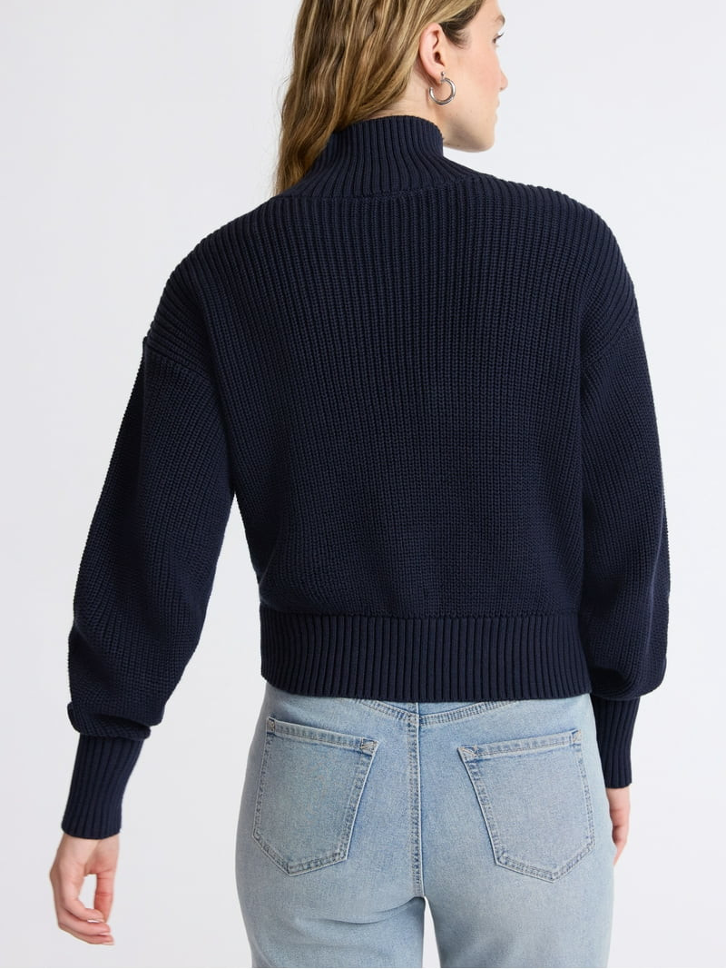 Scoop Women’s Cotton Boxy Ribbed Turtleneck Sweater, Midweight, Size XS-XXL | Walmart (US)