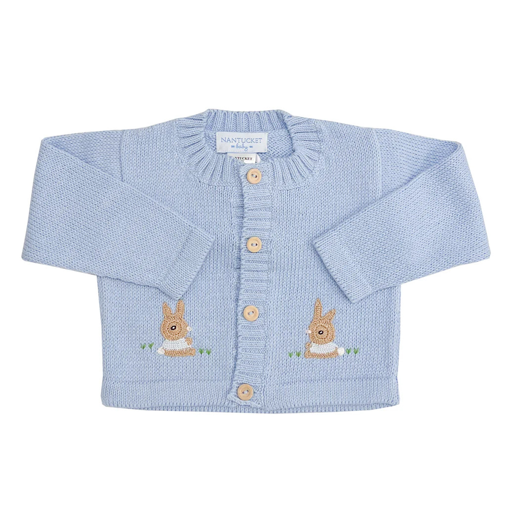Crochet Bunny Pima Cardigan-Chatham Bars Blue | NANTUCKET KIDS