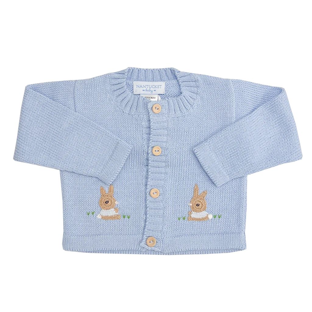 Crochet Bunny Pima Cardigan-Chatham Bars Blue | NANTUCKET KIDS
