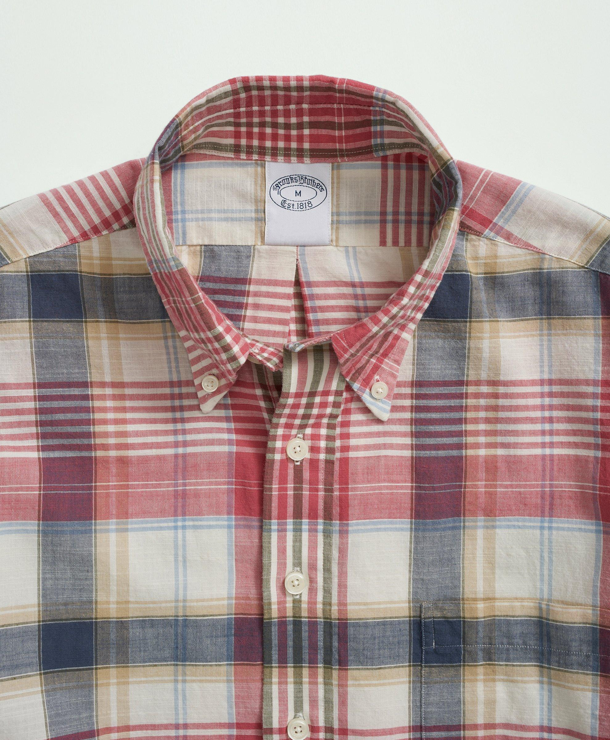 Washed Cotton Madras Popover Button-Down Collar Sport Shirt | Brooks Brothers