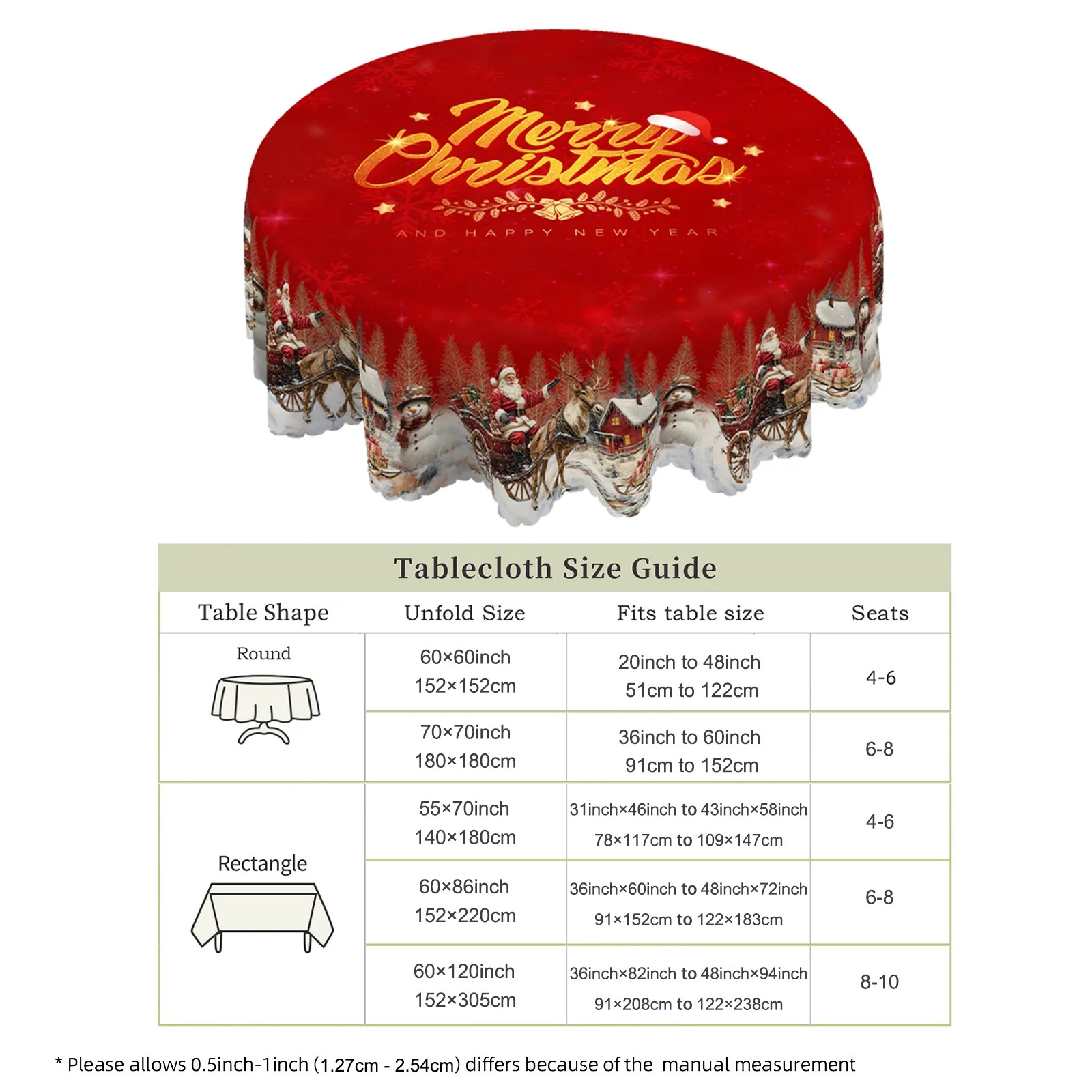 Langever Holiday Christmas Tablecloth, 55"x70" Rectangular, Made of Lightweight Yet Sturdy Materi... | Walmart (US)