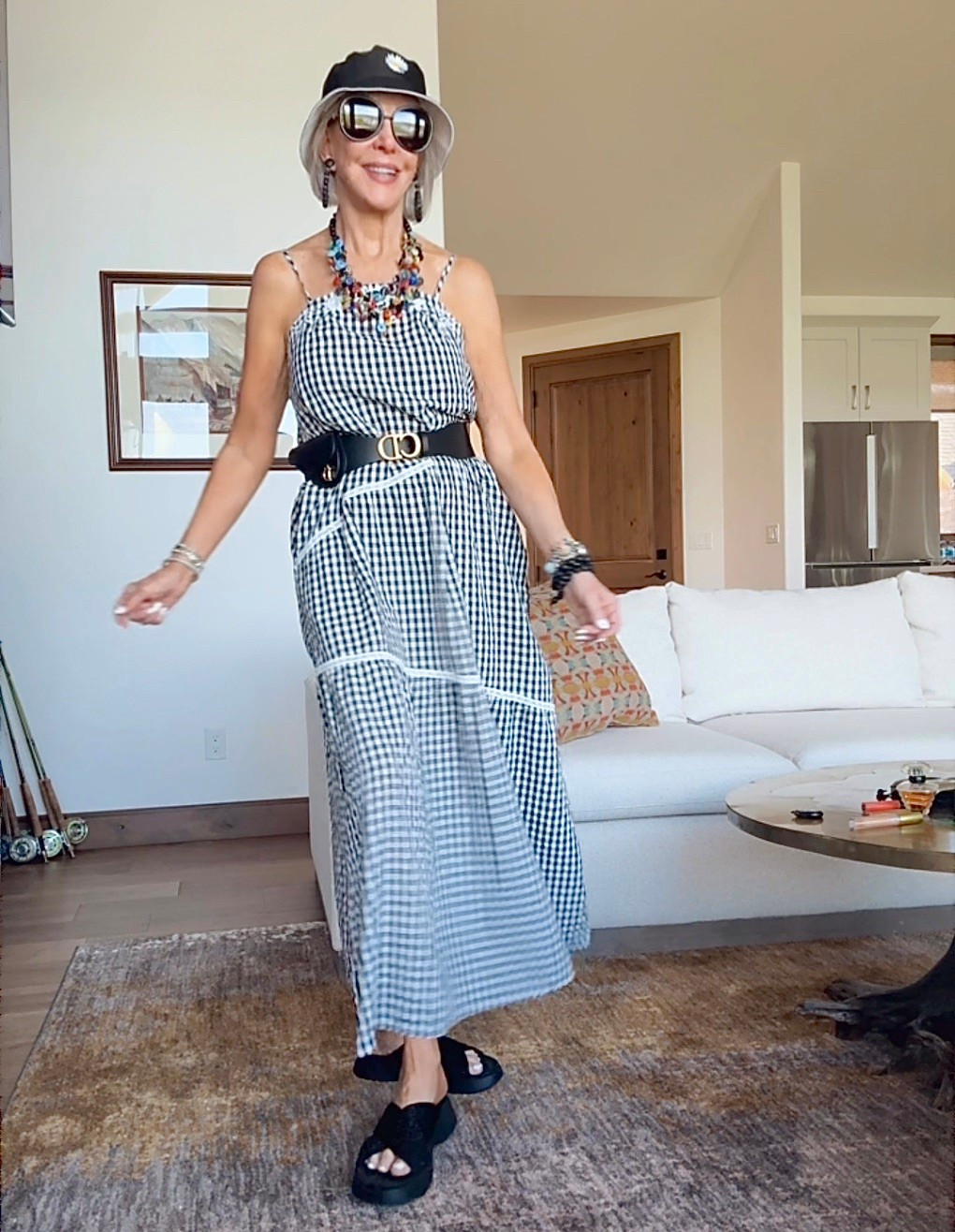  Sleeveless Maxi Dress: Summer Spaghetti Strap Casual Loose Boho Beach Dress Asymmetric Tiered Flowy Long Dress under $40 Wear with your iwn belt or no belt. 
Bucket hat reverses to white
Vivia sandals made for style and comfort


#LTKSaleAlert #LTKFindsUnder50 #LTKOver40