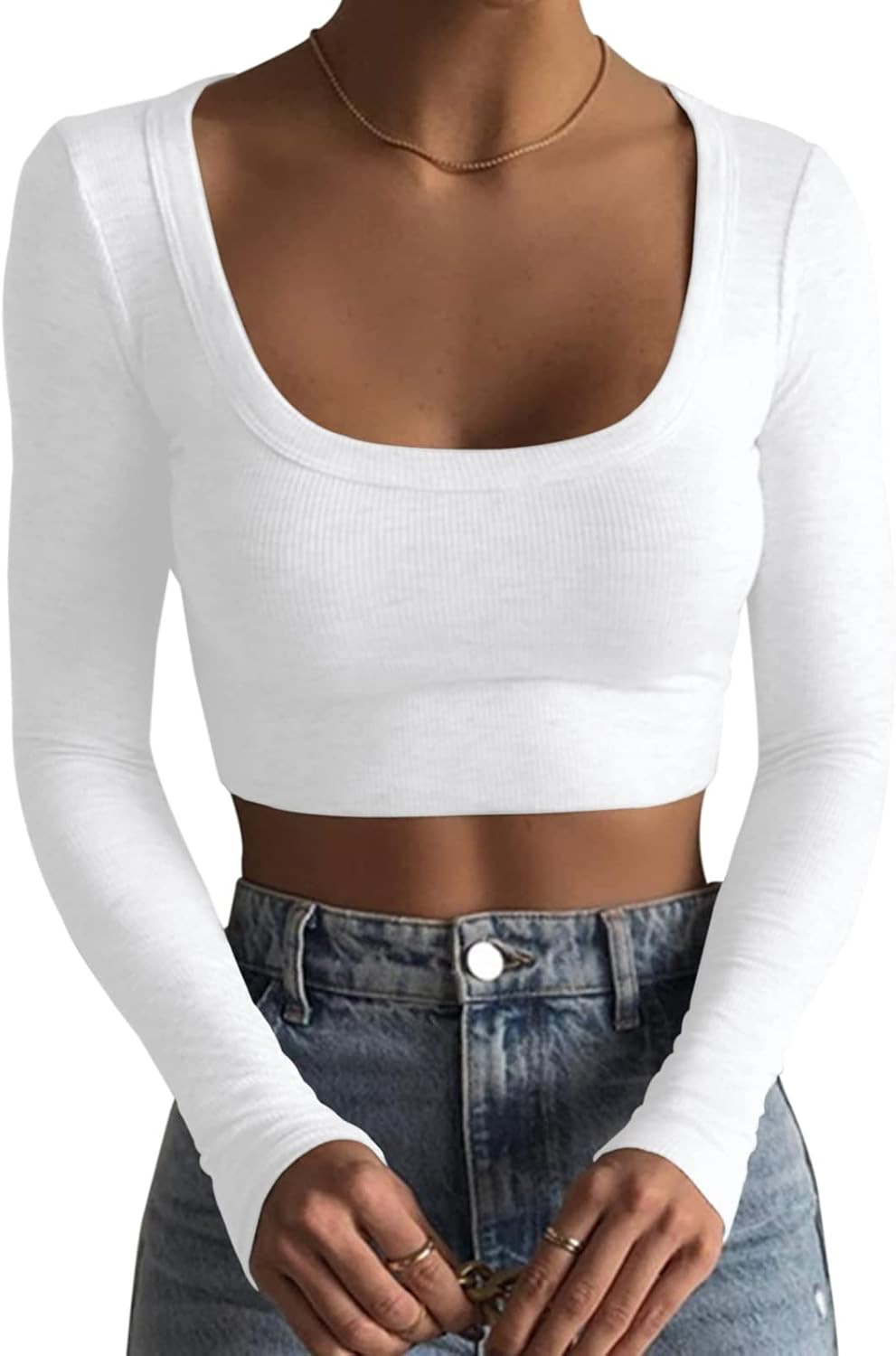 Womens Going Out Long Sleeve Slim Fit Basic Crop Top Y2k Fitted Tee Shirt Skinny Tight T-Shirt St... | Amazon (US)